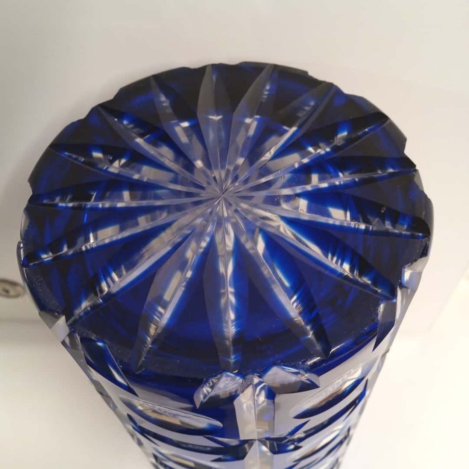 Florero cristal tallado azul