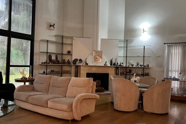 Sofá 3 cuerpos diseño tapizado en beige; sofá 3 cuerpos negro; sofá cama 3 cuerpos en cuero ecológico blanco; par banquetas Thonet; 4 silloncitos diseño en pana; par silloncitos 1 cuerpo estilo Francés; par silloncitos; silloncitos Thonet; mesas auxiliares: par tapa redonda pie central en madera, con tapa vítrea, 2 planos, otras diseño; comedor diseño: mesa tapa vítrea,10 sillas cuero estructura metal; otro mesa tapa redonda diseño y 4 silloncitos Thonet 1 cuerpo; estantería en madera patinada y metal...
