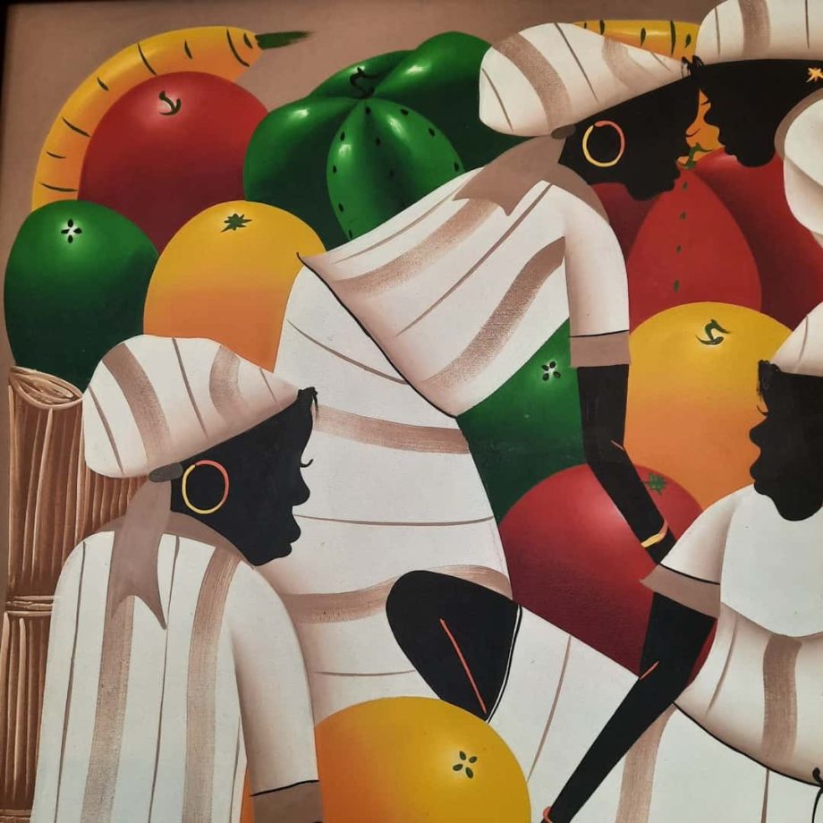 Cuadro decorativo motivo "Personajes en mercado haitiano"