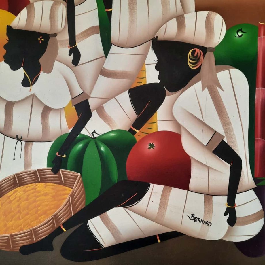 Cuadro decorativo motivo "Personajes en mercado haitiano"