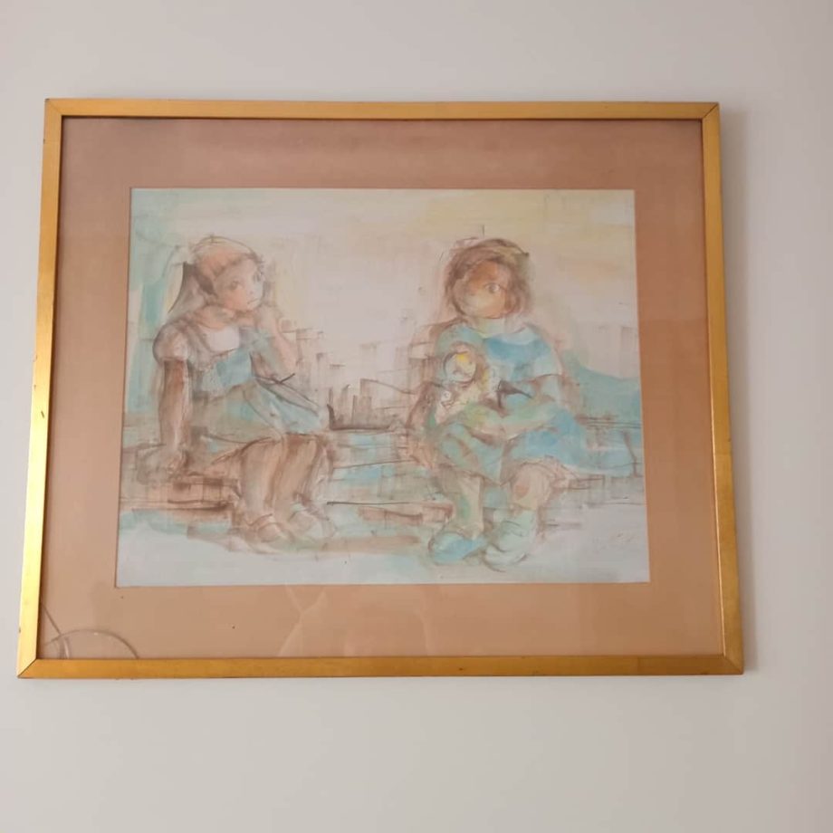 Acuarela "Niñas", Nelly Álvarez
