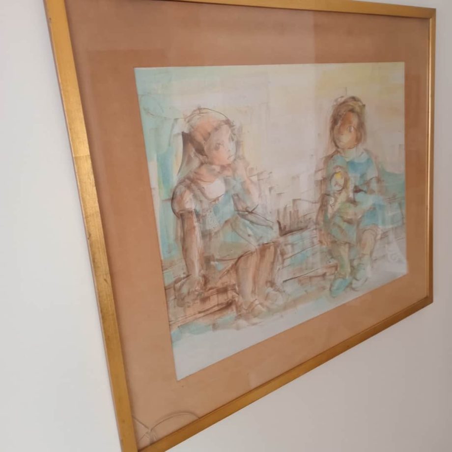 Acuarela "Niñas", Nelly Álvarez