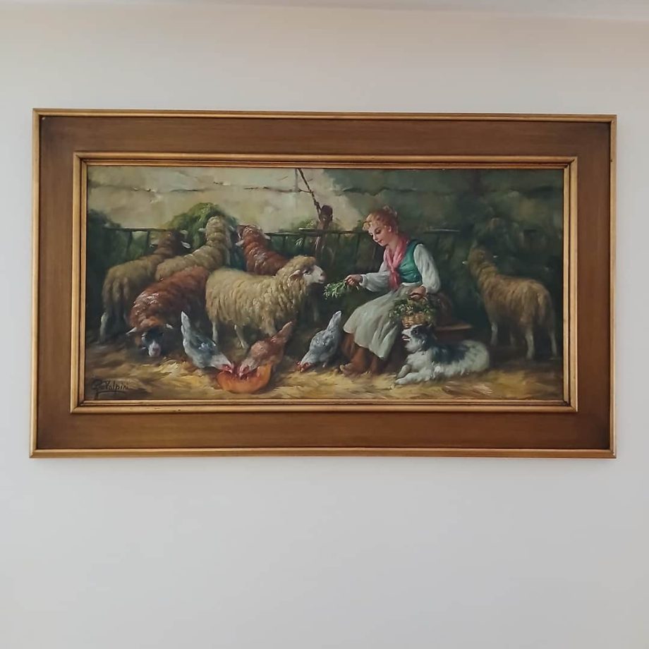 Óleo "Mujer con ovejas", Volpini