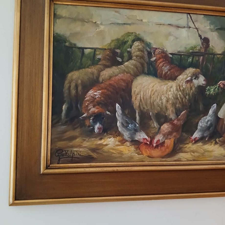 Óleo "Mujer con ovejas", Volpini