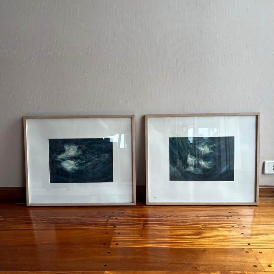 Par de cuadros temple sobre papel serie "Aguas", M. Silvia Corcuera Teran