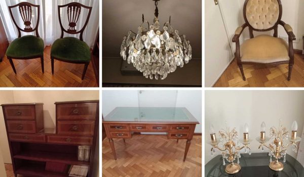 Plafón, Espejo con marco en madera tallada, Mueble auxiliar, Artículos de escritorio, Lämpara en bronce y acrílico, Araña en bronce, Par de sillas, Mueble auxiliar, Escritorio estilo inglés, Par de veladores en bronce, Par de mesas de luz, Espejo estilo inglés, Araña en bronce, Cómoda en madera, Cama 2 plazas...