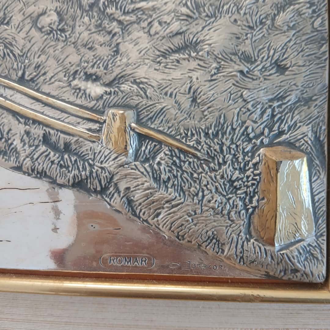 Placa enmarcada "Paisaje con carreta"