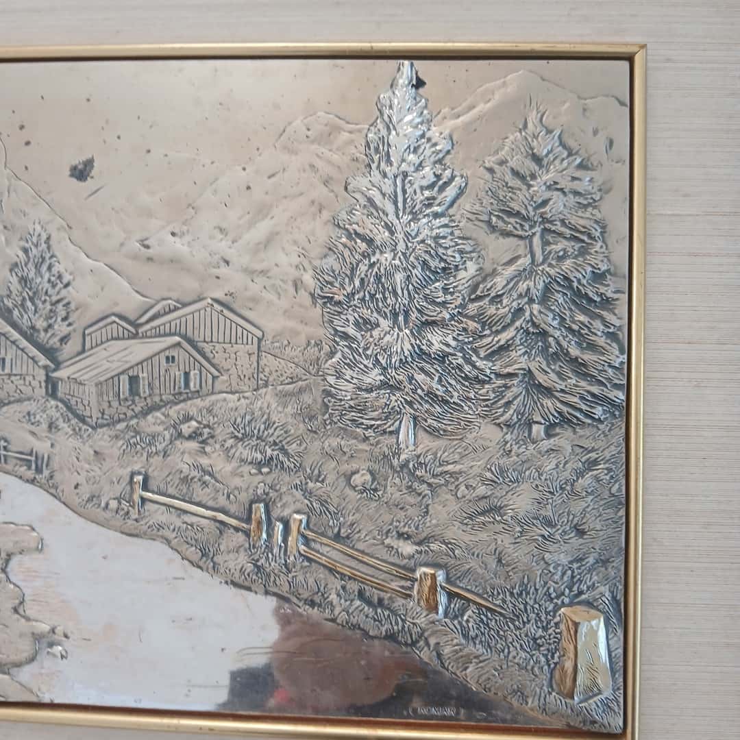 Placa enmarcada "Paisaje con carreta"