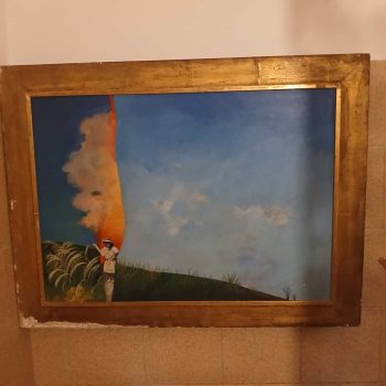 Óleo “Paisaje cielo y campesina”