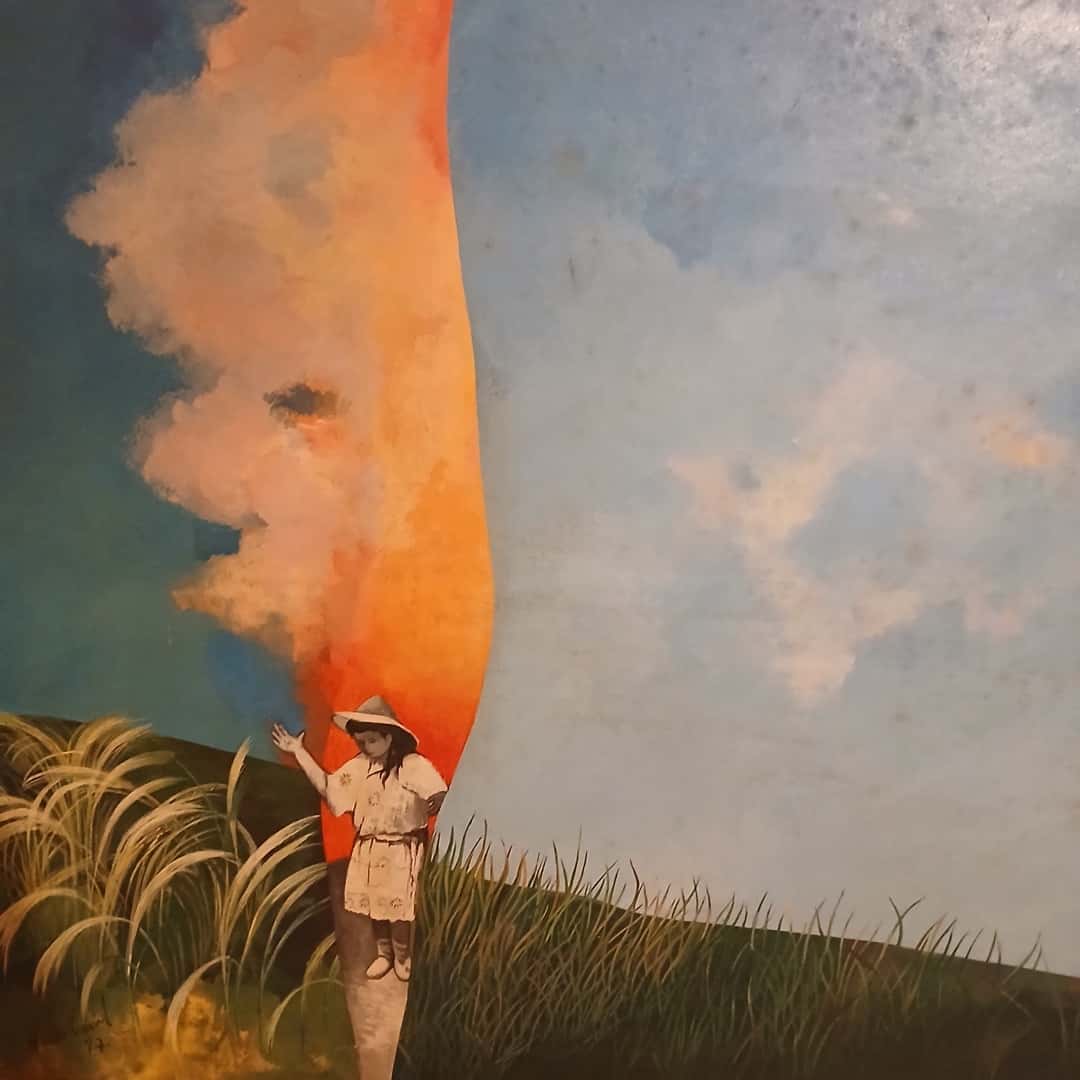 Óleo “Paisaje cielo y campesina”