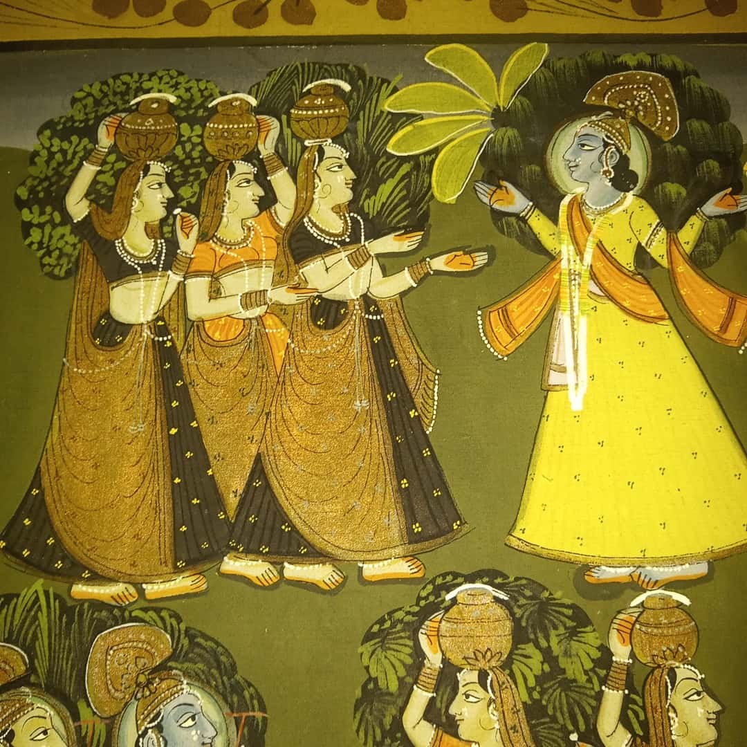 Pintura batik sobre tela "Mujeres con cántaros"