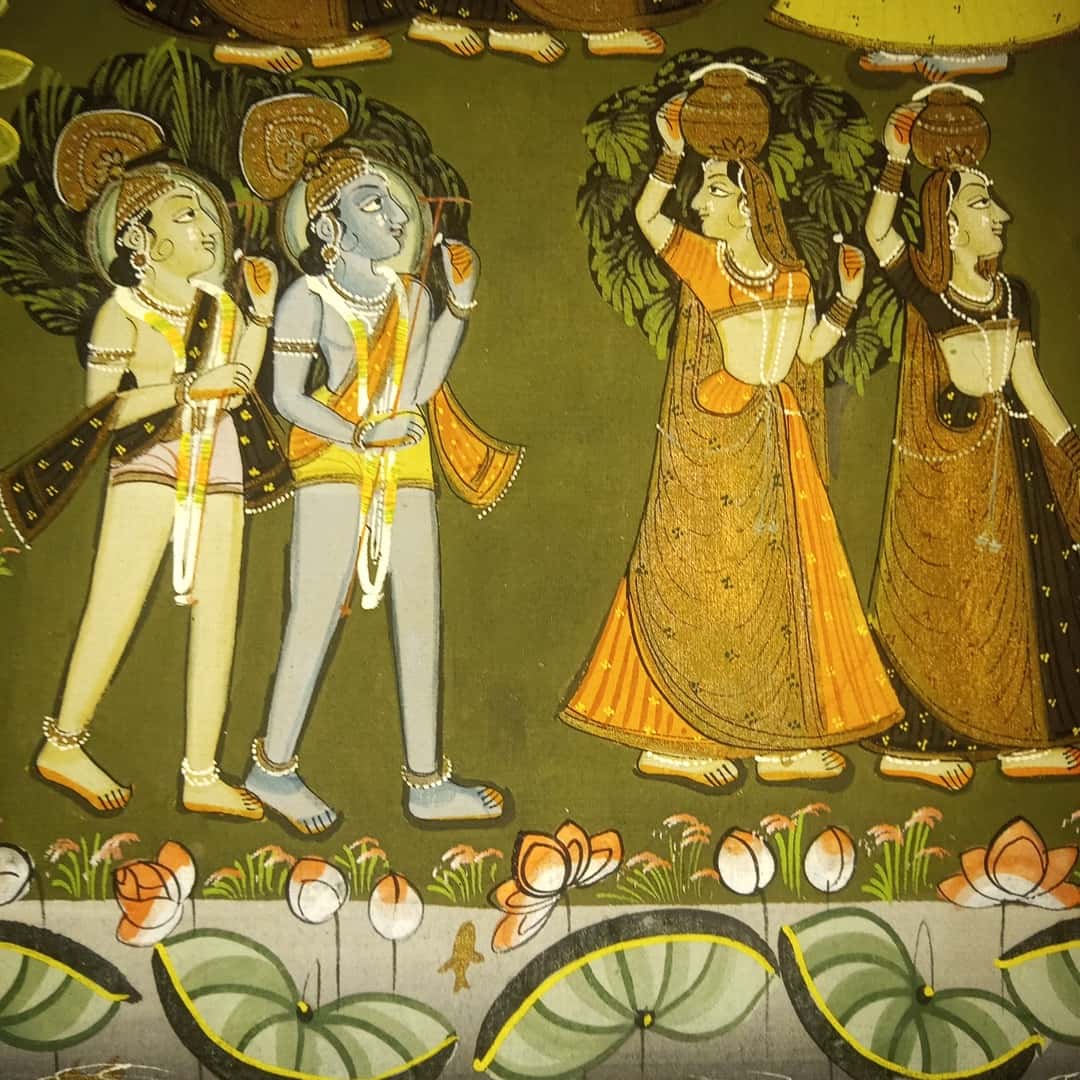 Pintura batik sobre tela "Mujeres con cántaros"