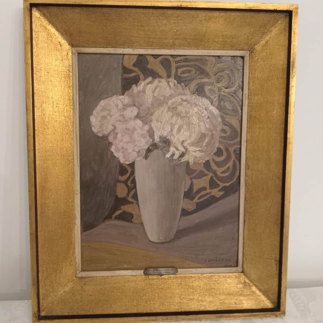 Óleo "Jarrón con flores", F. Lacamera