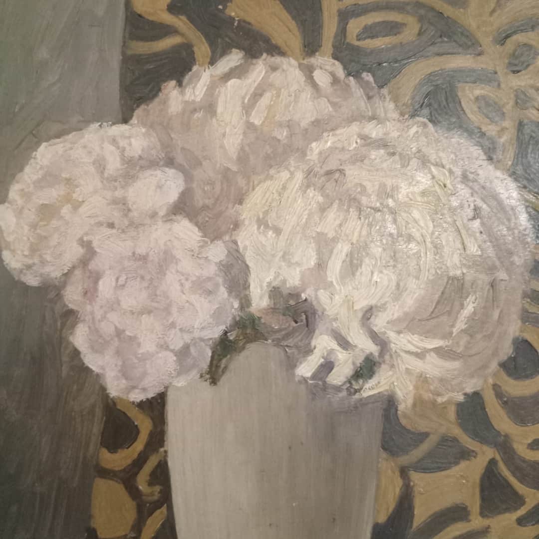 Óleo "Jarrón con flores", F. Lacamera