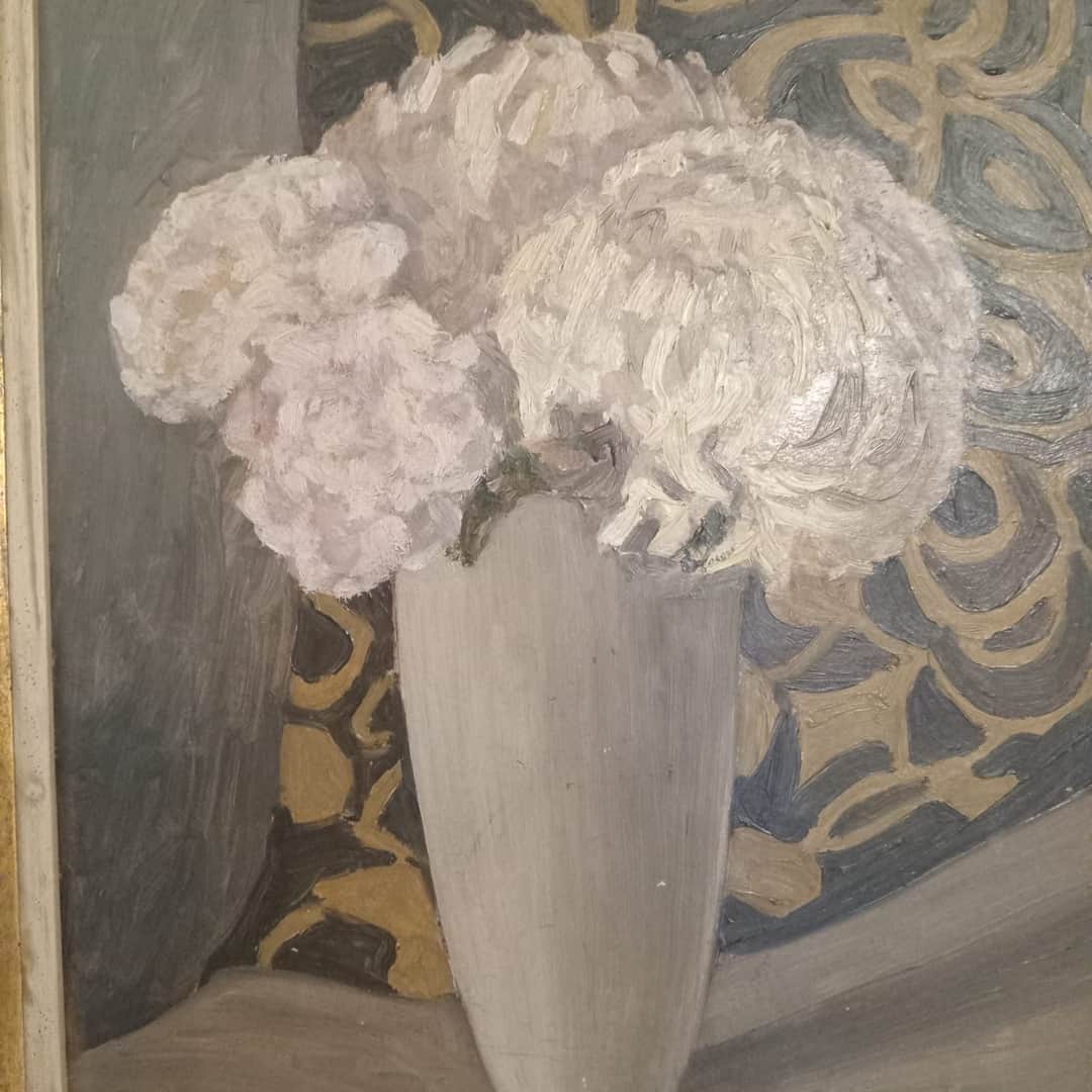 Óleo "Jarrón con flores", F. Lacamera