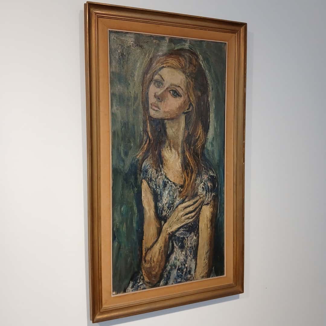 Óleo "Cristina con vestido floreado", Bruzzone