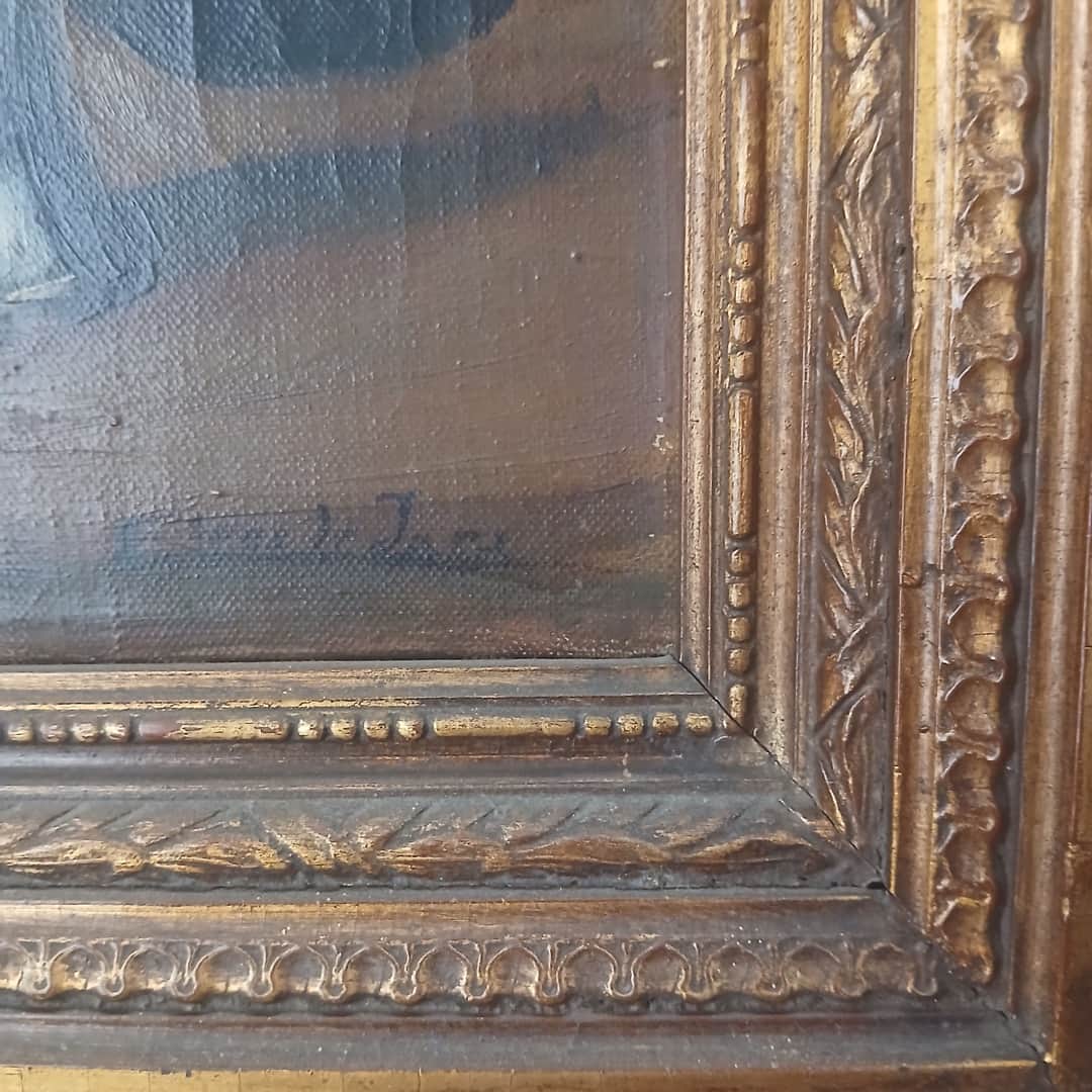 Óleo enmarcado "Retrato con flores", Helena de Jara
