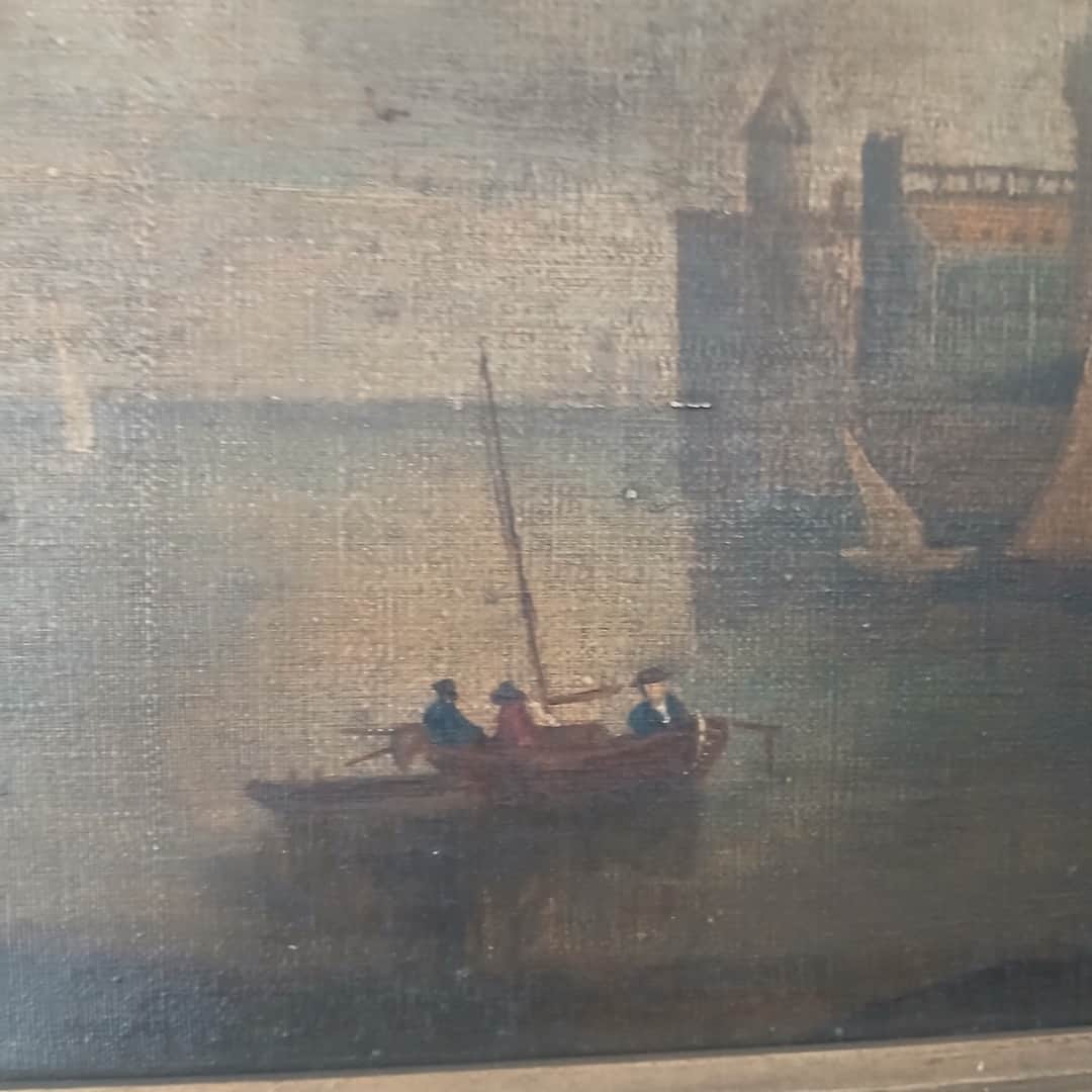 Óleo "Paisaje con castillo"