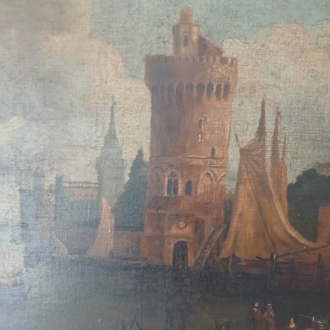 Óleo "Paisaje con castillo"
