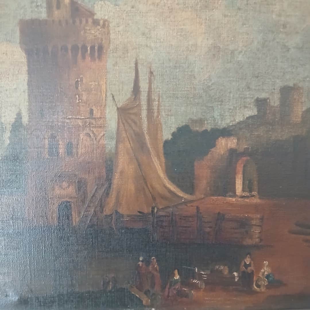 Óleo "Paisaje con castillo"
