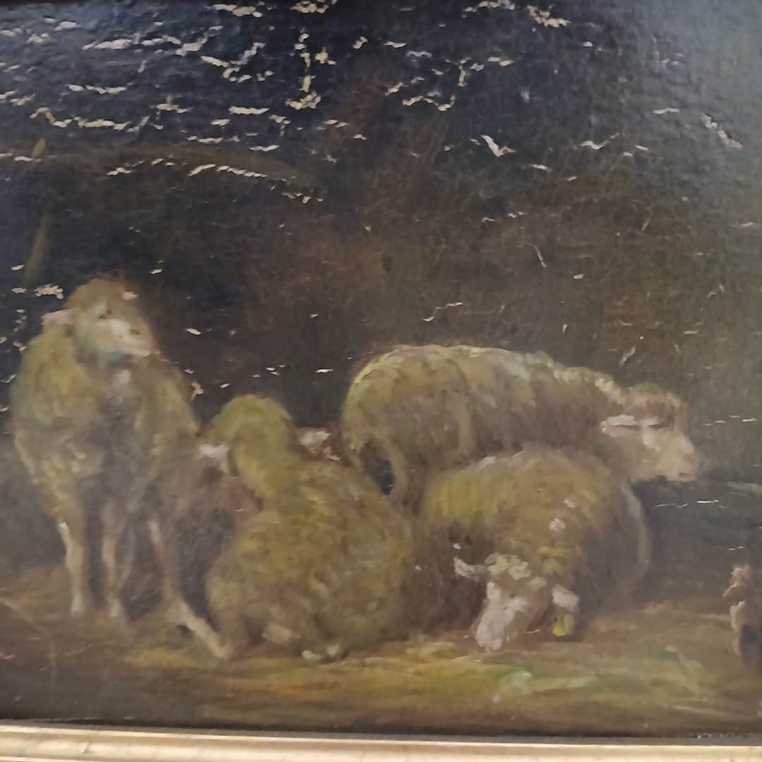 Óleo marco dorado "Ovejitas"