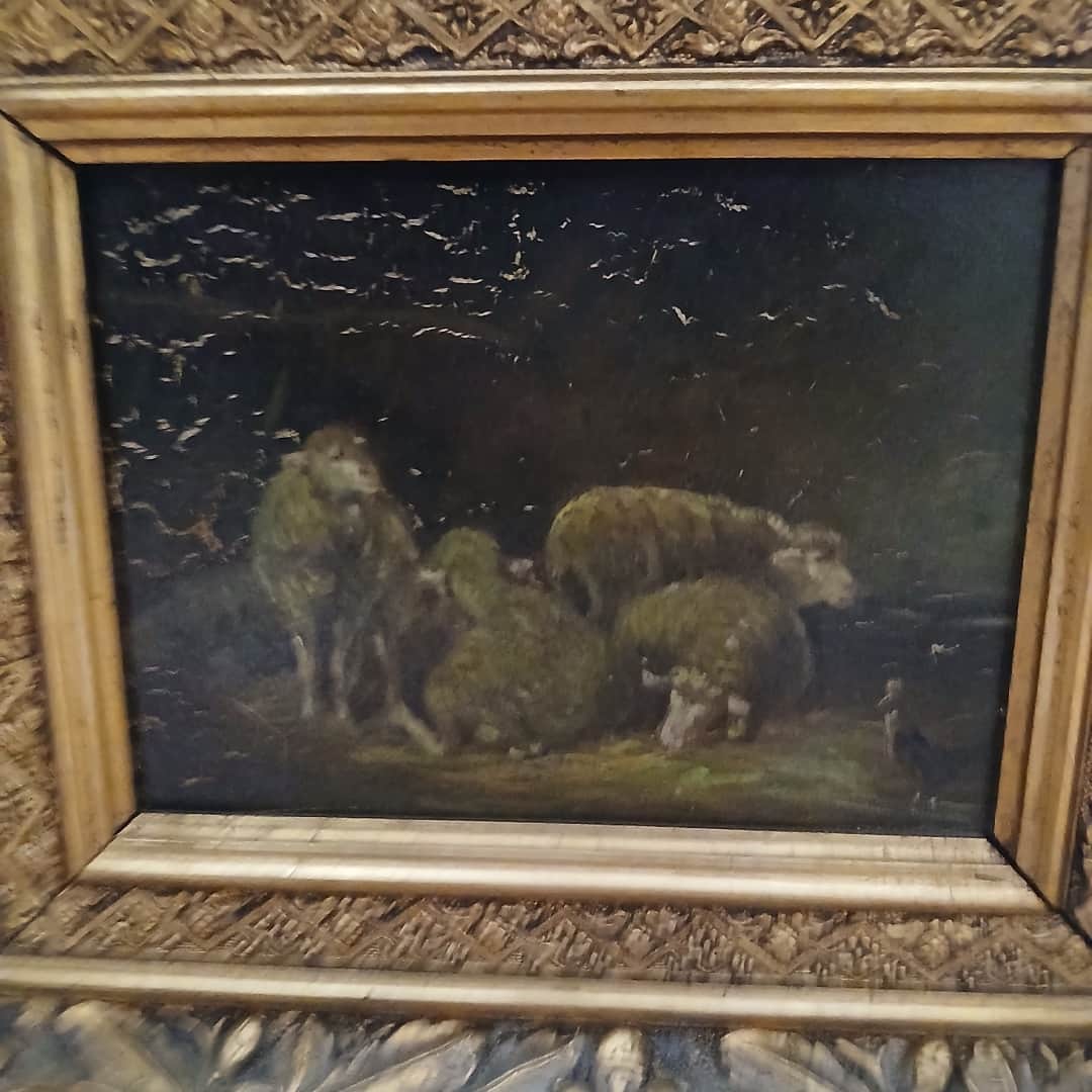 Óleo marco dorado "Ovejitas"